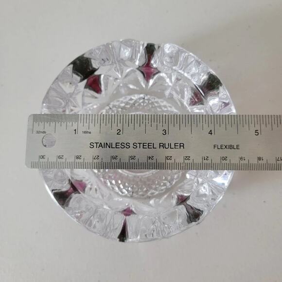Vintage Crystal Clear Cut Glass Ashtray Purple Ruby Diamond Accent 1980s - Picture 8 of 8